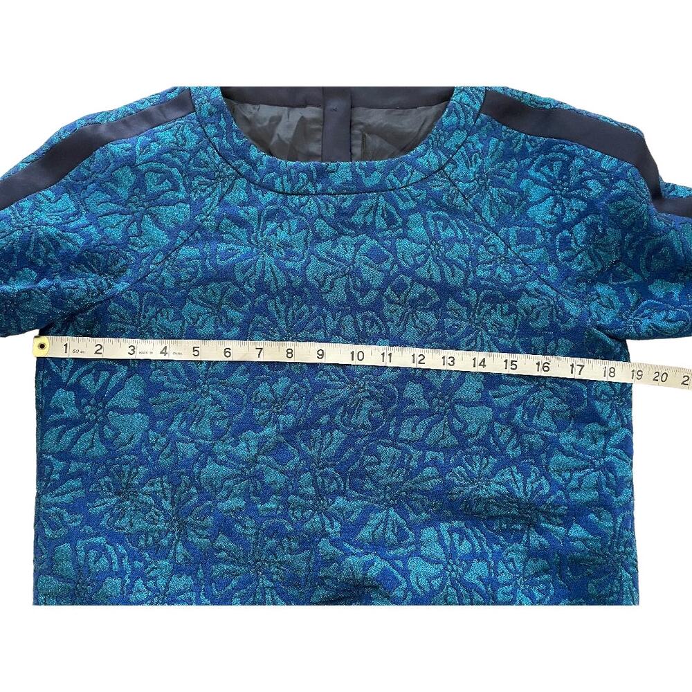 J Crew Floral Jacquard Knit Sweatshirt Blue Metallic Crew Neck Long Sleeve Top S - Picture 4 of 8